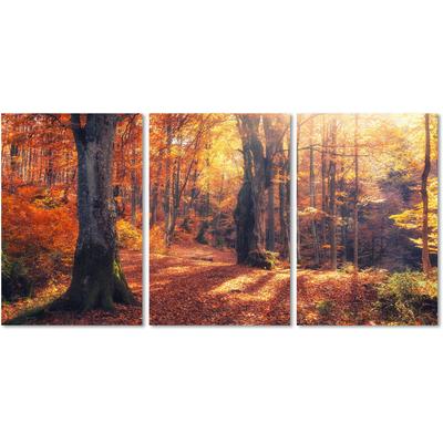 Acrylglasbild QUEENCE "Herbstwald 3-teilig", braun (farbe bild(er): braun), B:180cm H:90cm, Bilder, Fine Art-Print in Galeriequalität Image