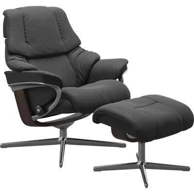 Fußhocker STRESSLESS "Reno", grau (rock paloma), B:55cm H:43cm T:41cm, Leder PALOMA: PALOMA ist ein durchgefärbtes Semianilin-Möbelleder mit natürlicher Narbung., Hocker, mit Cross Base, Größe S, M & L, Holzakzent Wenge Image