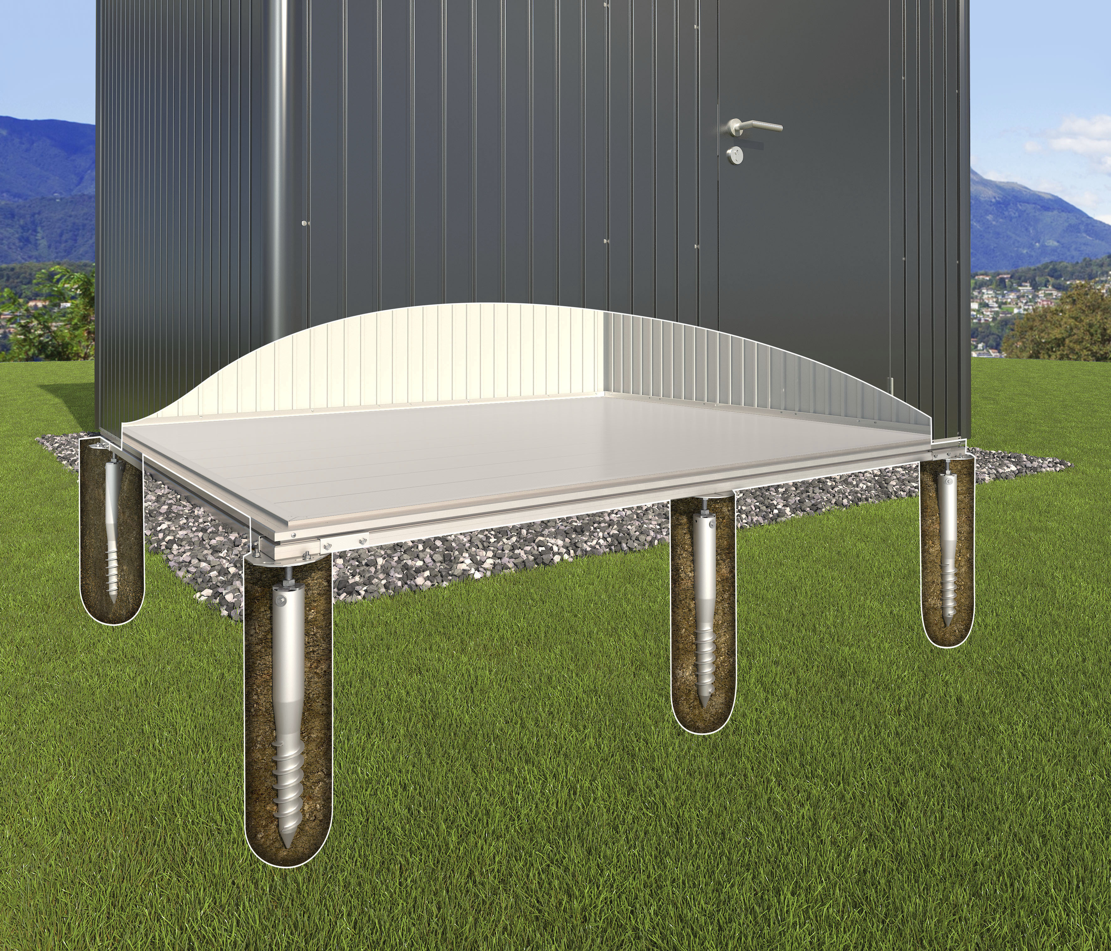 Gerätehaus-Fundamentrahmen BIOHORT, silber (silberfarben), B:334cm H:65cm T:334cm, Aluminium, Gartenhaus-Fundamente, Gerätehaus-Fundament »SmartBase PLUS«