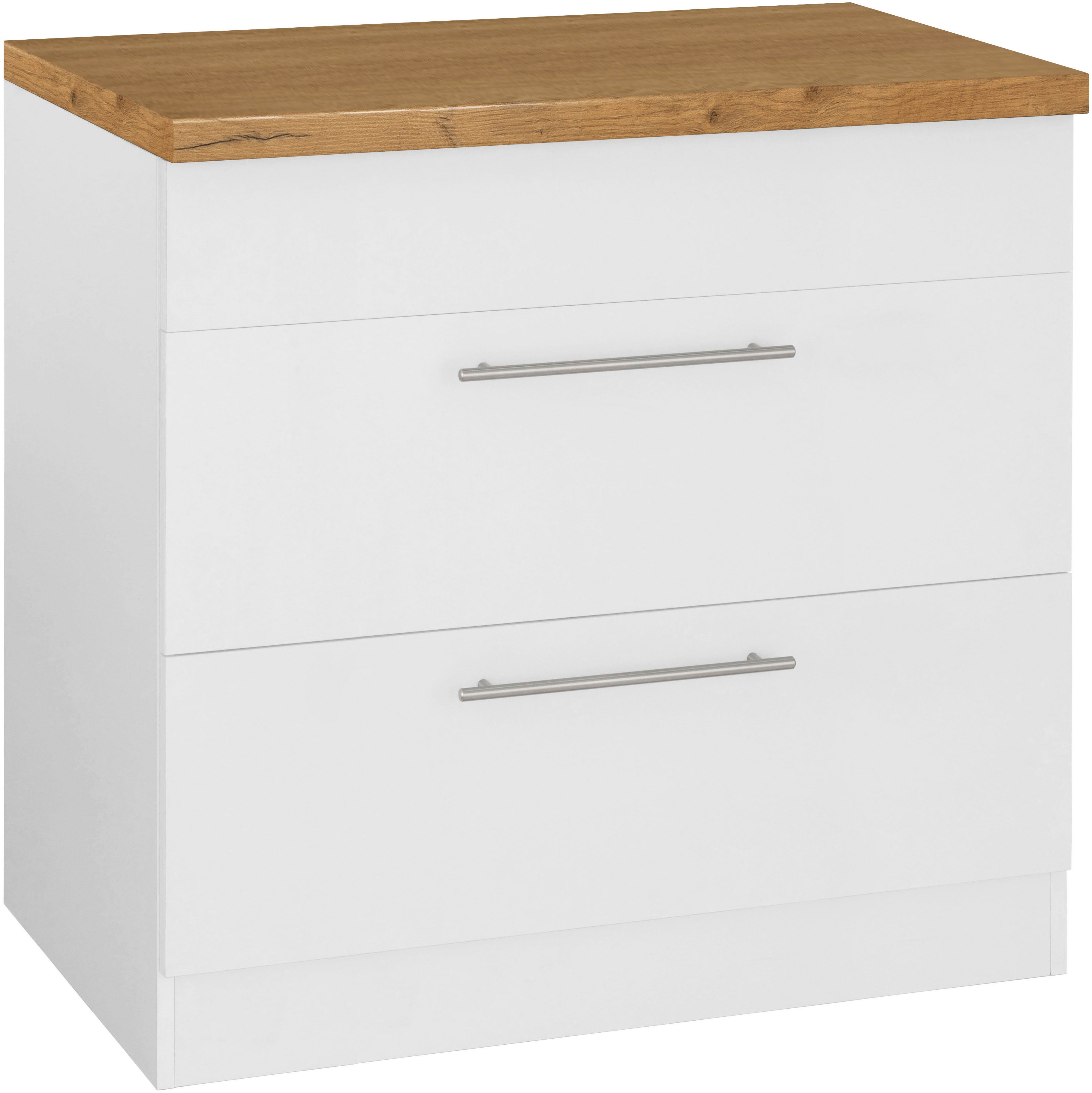 Kochfeldumbauschrank WIHO KÜCHEN "Unna", weiß (front und korpus: weiß, arbeitsplatte: kastelleiche), B:90cm H:85cm T:60cm, Schränke, Kochfeldumbauschrank, 90 cm breit Image