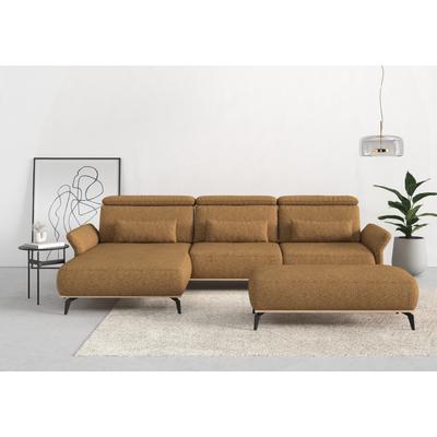 Ecksofa PLACES OF STYLE "Fjord L-Form", gelb (mustard), B:324cm H:93cm T:184cm, 100% Polyester, Sofas, massiv, wahlweise mit Armlehnfunktion, Kopf- Sitztiefenverstellung Image