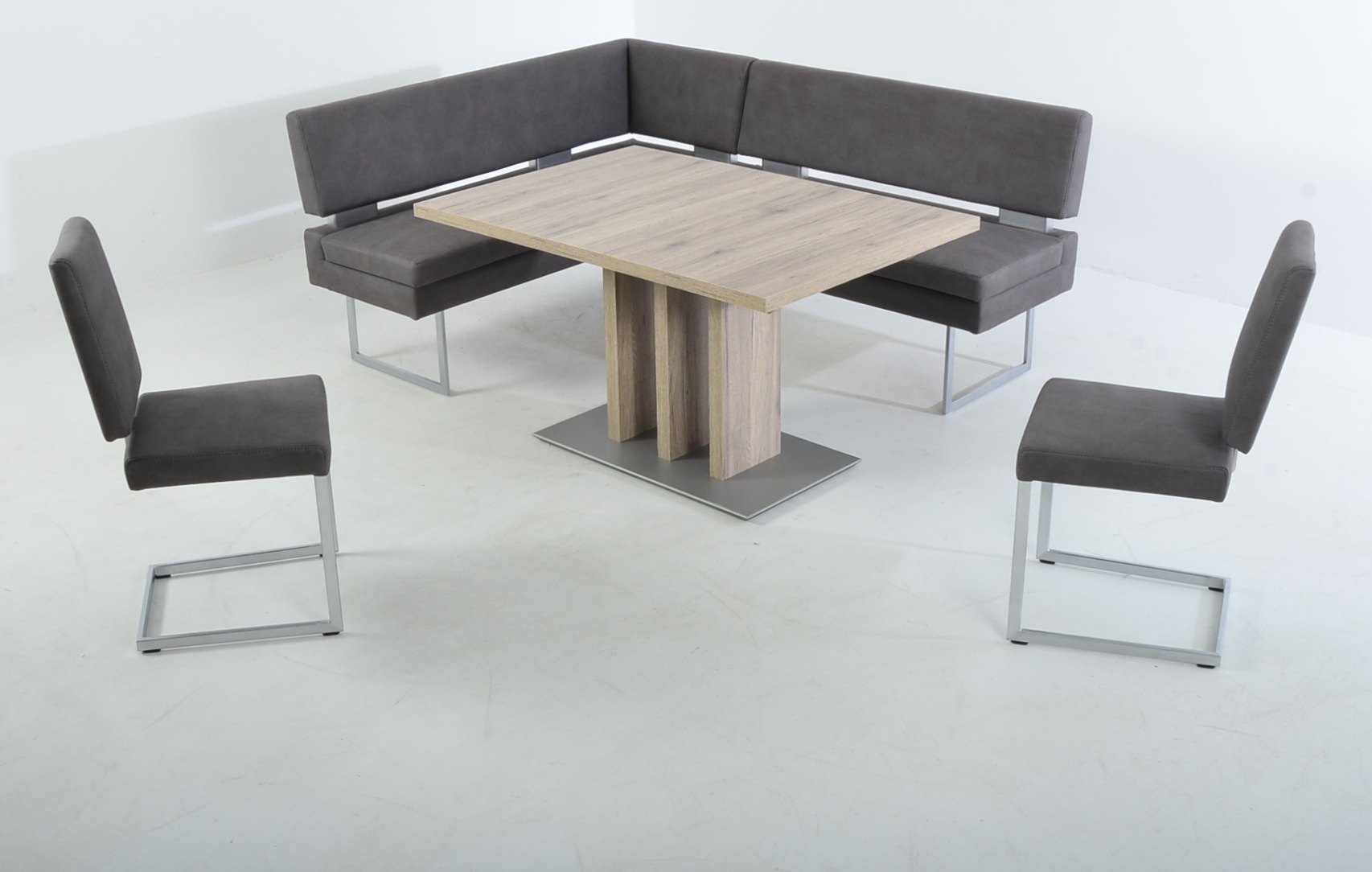 Essgruppe K+W KOMFORT & WOHNEN, grau (schwarzgrau 80,), B:158cm H:89cm T:199cm, Sitzmöbel-Sets, langer Schenkel links oder rechts, 2 Freischwinger, 1 Funktionstisch Image