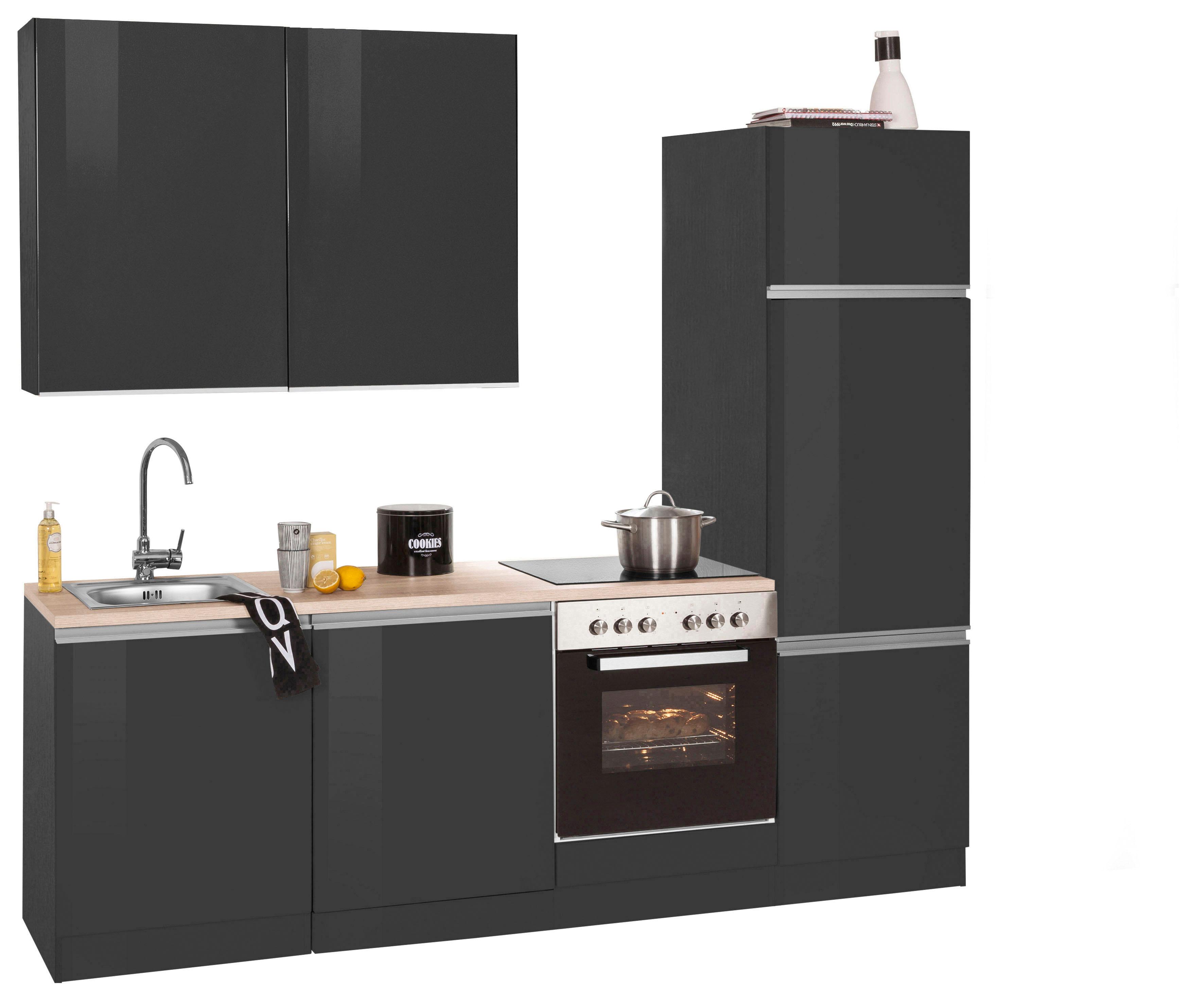 Küchenzeile KOCHSTATION "KS-Ohio", grau (küche: grau, korpus: grafit, arbeitsplatte: eichefarben), B:240cm T:60cm, Komplettküchen-Sets, ohne E-Geräte, Breite 240 cm Image