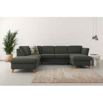 Wohnlandschaft HOME AFFAIRE "Trelleborg U-Form", grau (anthrazit), B:307cm H:86cm T:213cm, 100% Polyester, Sofas, Federkern-Polsterung, wahlweise mit Bettfunktion und Stauraum Image