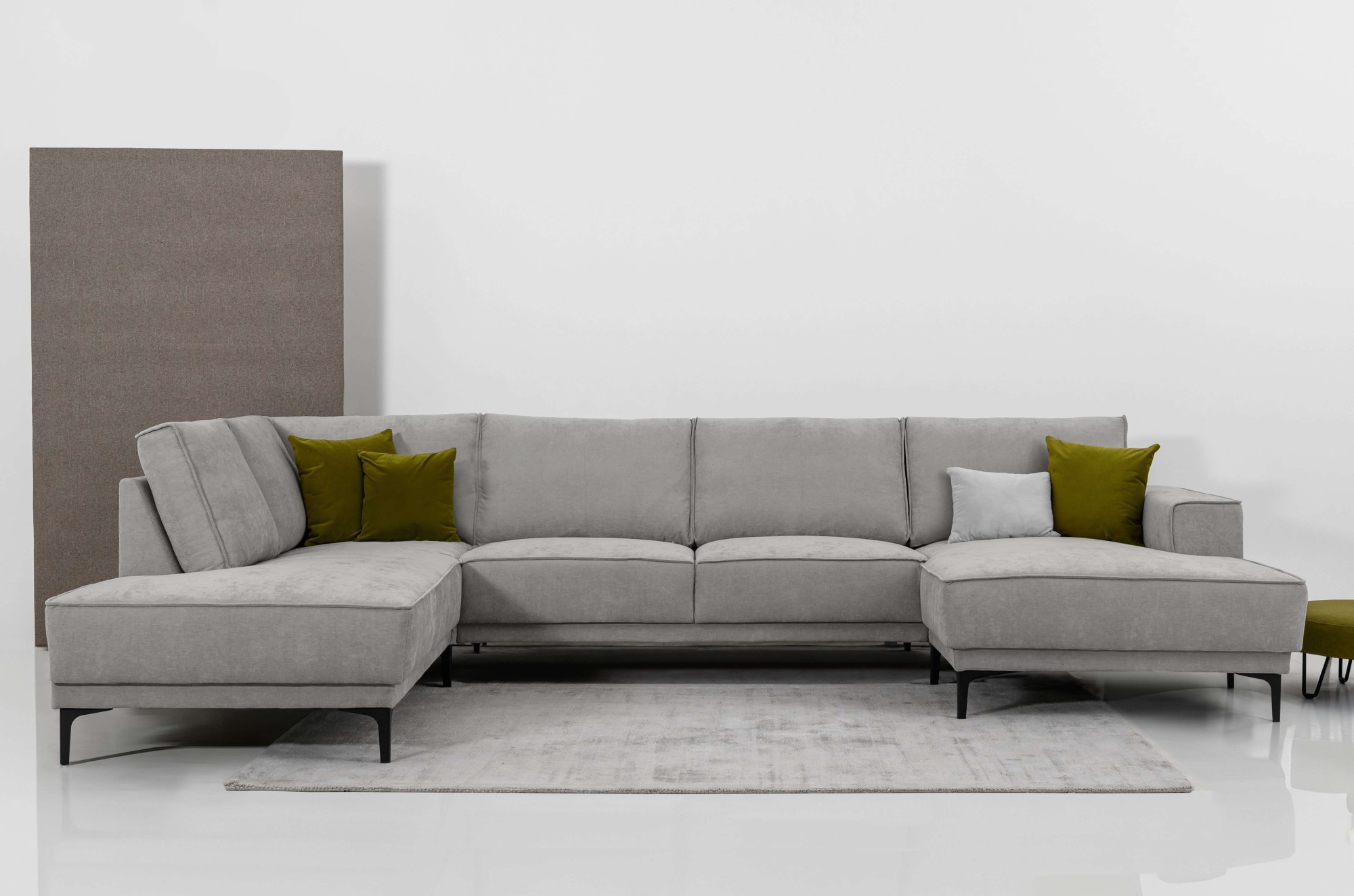 Wohnlandschaft OTTO HOME "XXL Sofa Oland, Struktur, Flachgewebe, Luxus-Microfaser, Boucle", grau (light grau), B:345cm H:85cm T:210cm, 100% Polyester, Sofas, Wohnlandschaft, U-Form, 345 cm, Wellenunterfederung, Skandi-Design, Metallfüße