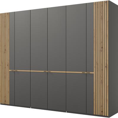 Drehtürenschrank MUSTERRING "Isabelle", grau (graphit, dekor), B:295,2cm H:236cm T:58cm, Holzwerkstoff, Hartfaserplatte, Schränke, Lamellen in Eiche, Griffe in schwarz, verschiedene Größen und Farben Image