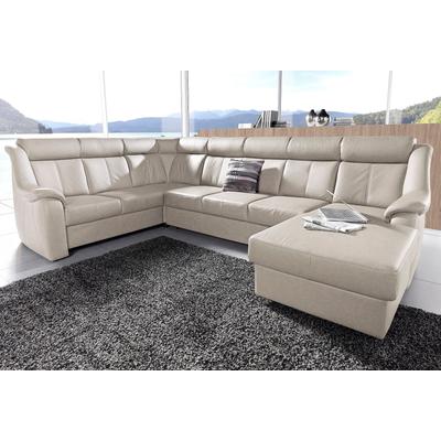 Wohnlandschaft SIT & MORE "Basel U-Form", beige (natur), B:315cm H:98cm T:210cm, Luxus-Microfaser Altara Nubuck (100% Polyester), Kunstleder SOFTLUX, NaturLEDER (echtes Rindsleder), Sofas, wahlweise mit Relaxfunktion Image