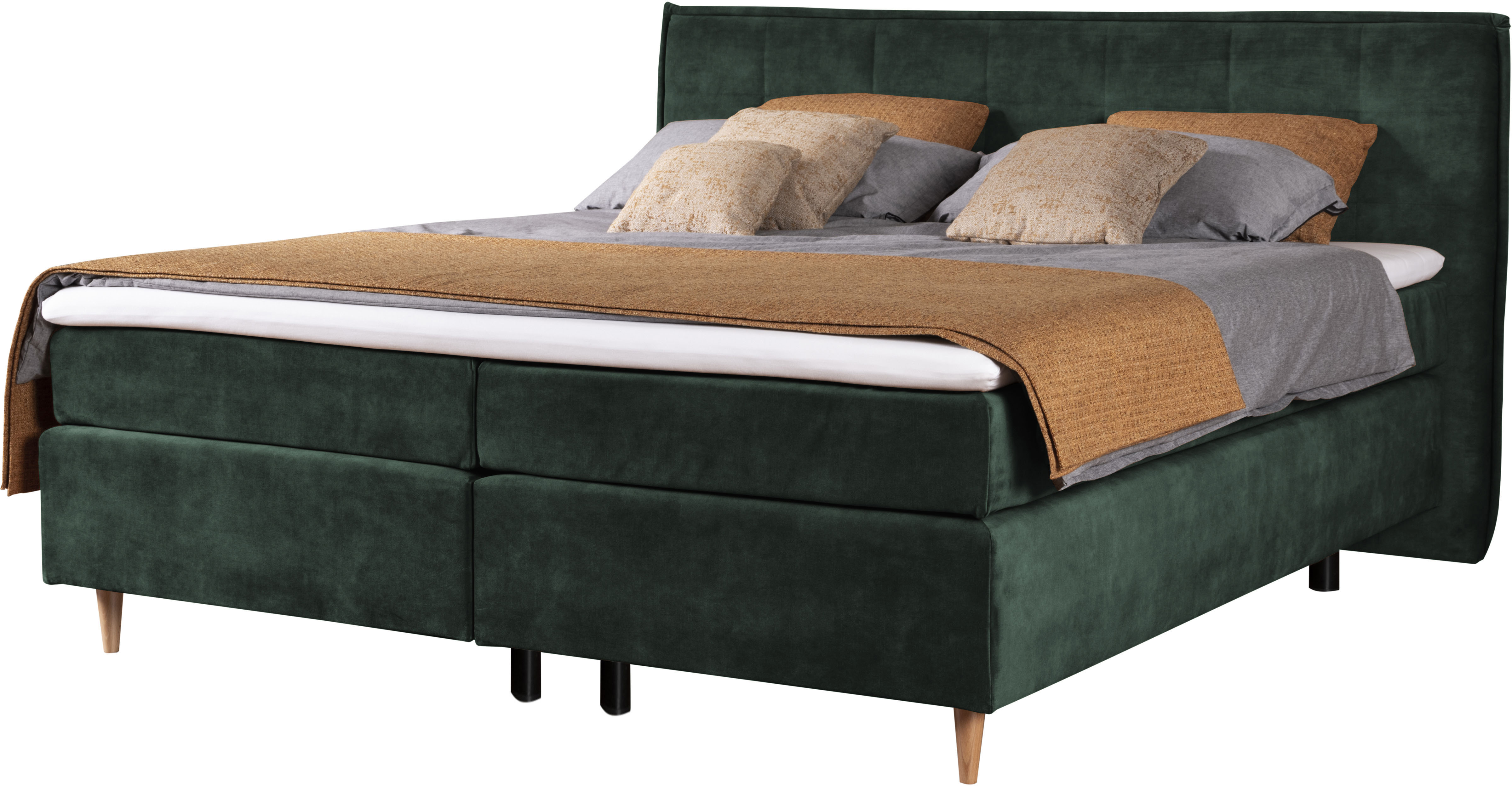 Boxspringbett ALINA "Henri", grün (grün dfn 123), B:200cm L:208cm, Samtstoff DFN (100% Polyester), Komplettbetten, Boxspringbett, inklusive Matratze und Topper, in diversen Ausführungen Image