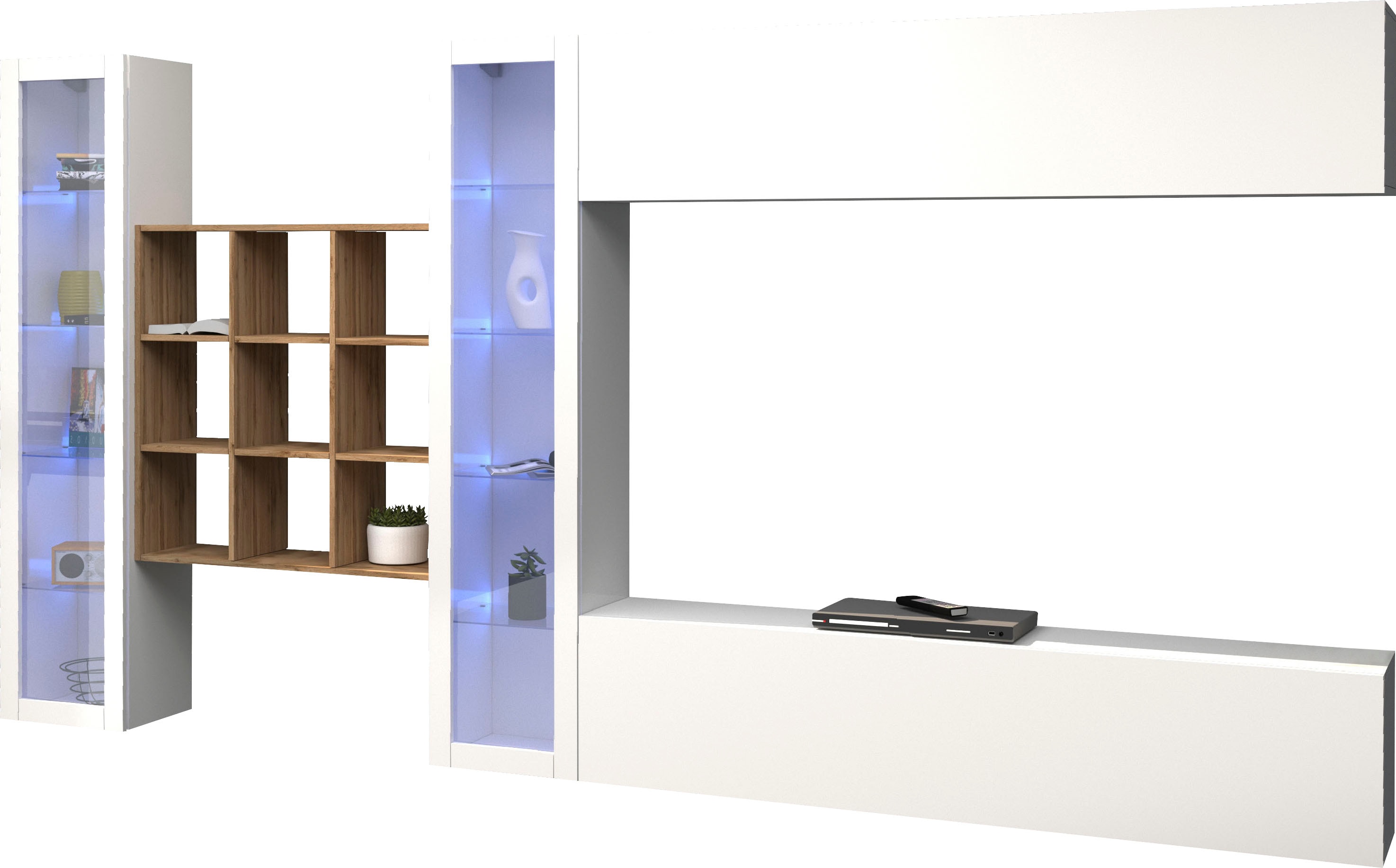 Wohnwand INOSIGN "Maruska", weiß (weiß hochglanz, weiß hochglanz), B:350cm H:180cm T:30cm, Spanplatte, Kastenmöbel-Sets