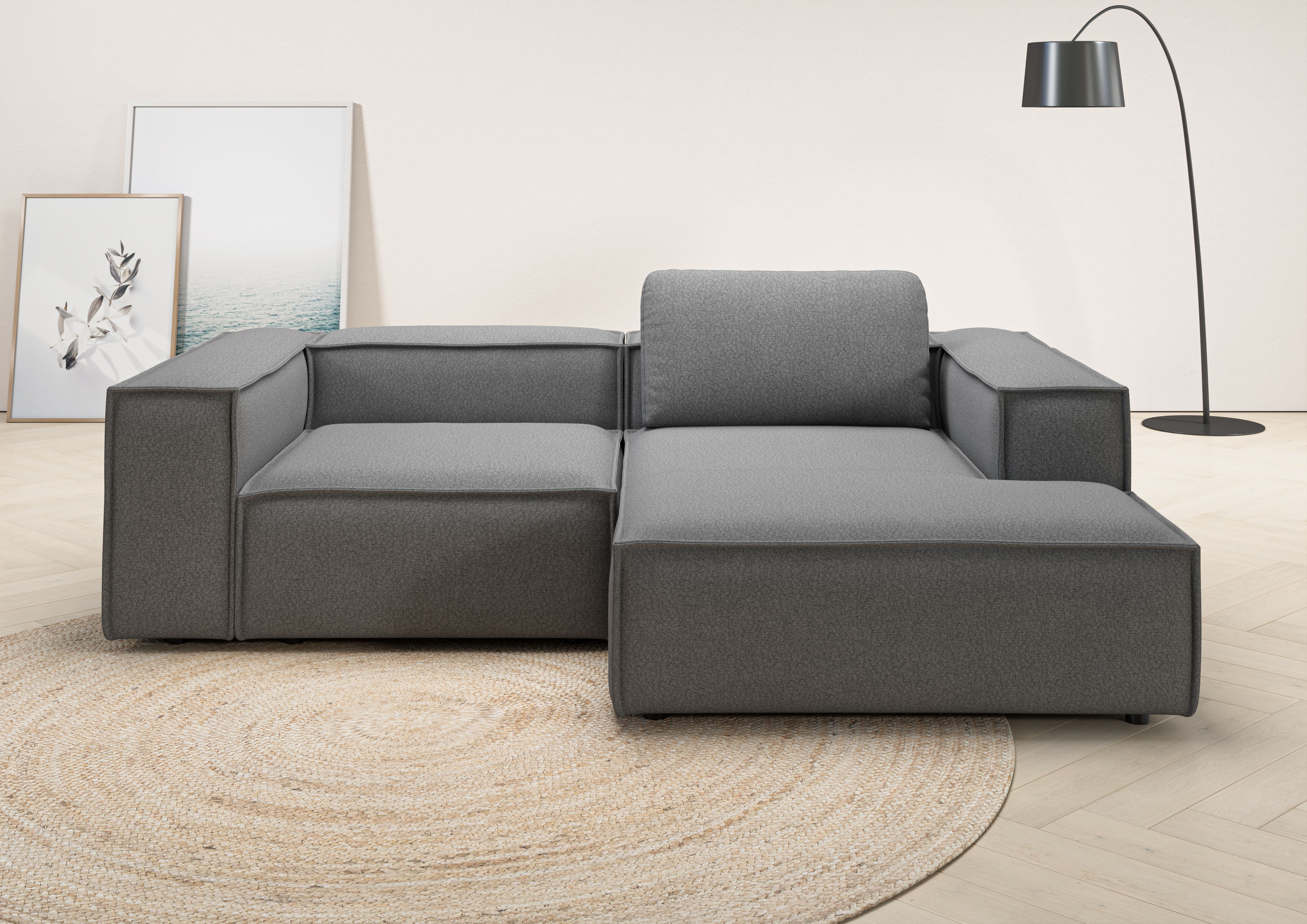 Ecksofa HOME AFFAIRE "Watertown, kompakte L-Form, 246 cm breite für kleinere Räume", grau, B:246cm H:68cm T:171cm, 100% Polyester, Sofas, Ecksofa, modernes Ecksofa mit Feincordbezug, platzsparend & bequem