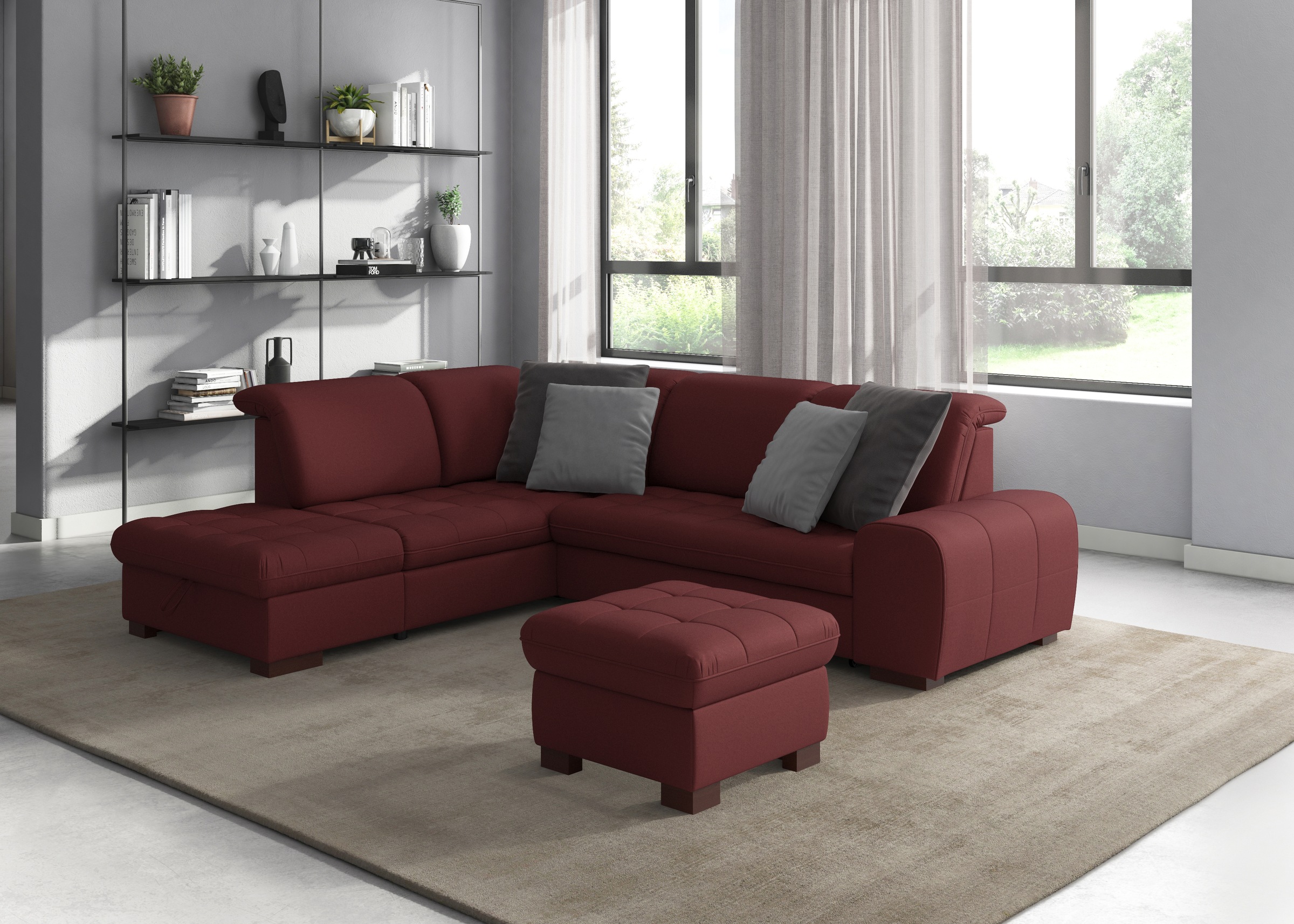 Ecksofa SIT & MORE "Luxor L-Form", rot (bordeaux), B:259cm H:82cm T:224cm, Luxus-Microfaser ALTARA NUBUCK (100% Polyester);Soft clean (98% Polyester, 2% Polyamid);Struktur fein (100% Polyester), Sofas, wahlweise mit Bettfunktion, Stauraum und... Image