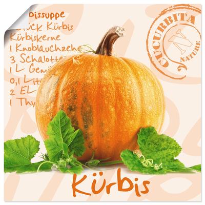 Wandbild ARTLAND "Gelber Kürbis mit grünen Blättern", orange (farbe bild(er): orange), B:30cm H:30cm T:0,1cm, Papier, Bilder, als Poster, Wandaufkleber in verschied. Größen Image