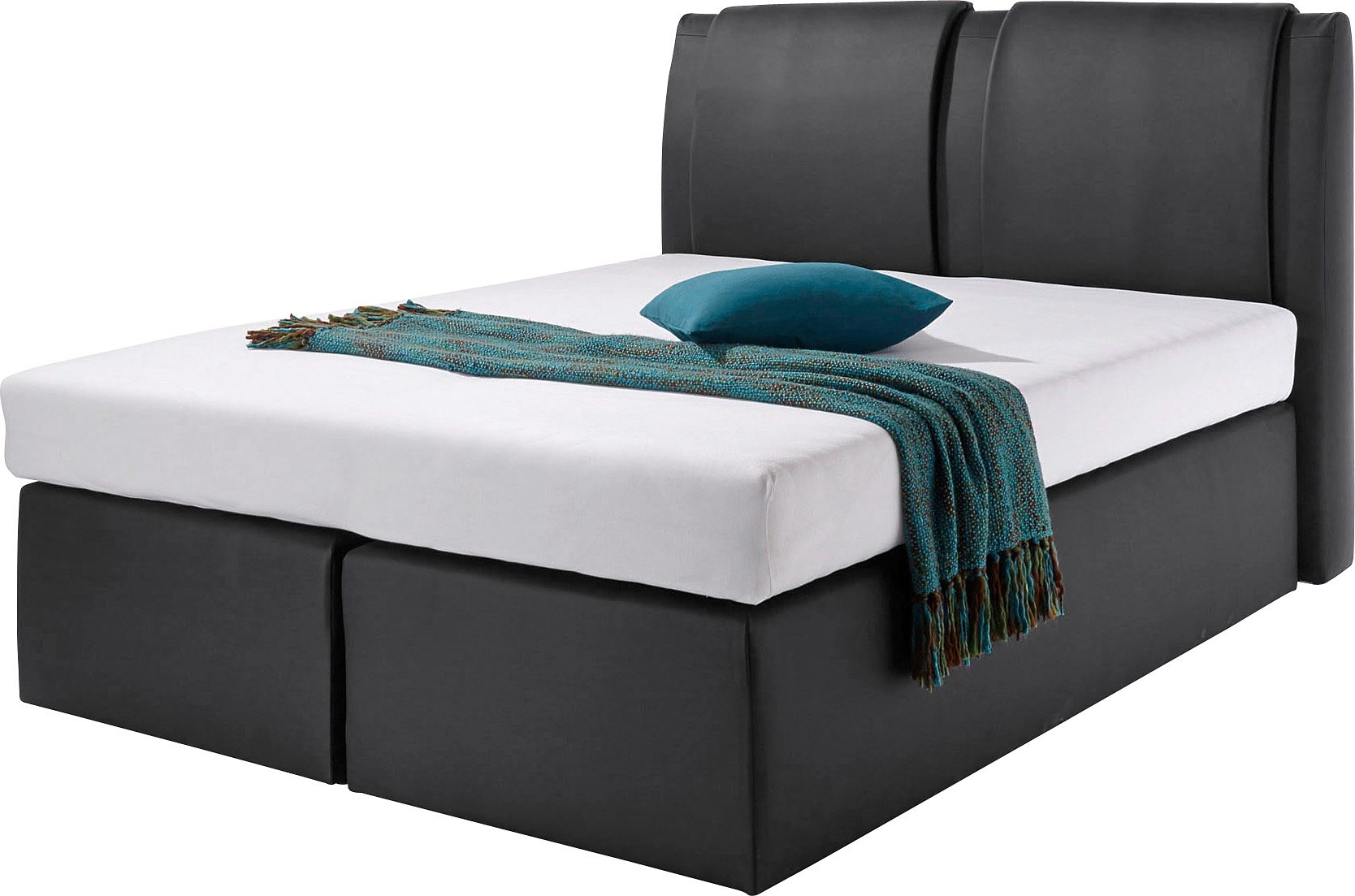 Boxspringbett, schwarz, Liegefläche B/L: 90cm x 200cm, H2, Bonnell-Federkernmatratze, Bonnell- Federkernmatratze: Bezug obere Matratze: 80% Baumwolle, 20% Polyester;7-Zonen-Kaltschaummatratze: Bezug obere Matratze: 80% Baumwolle, 20%...