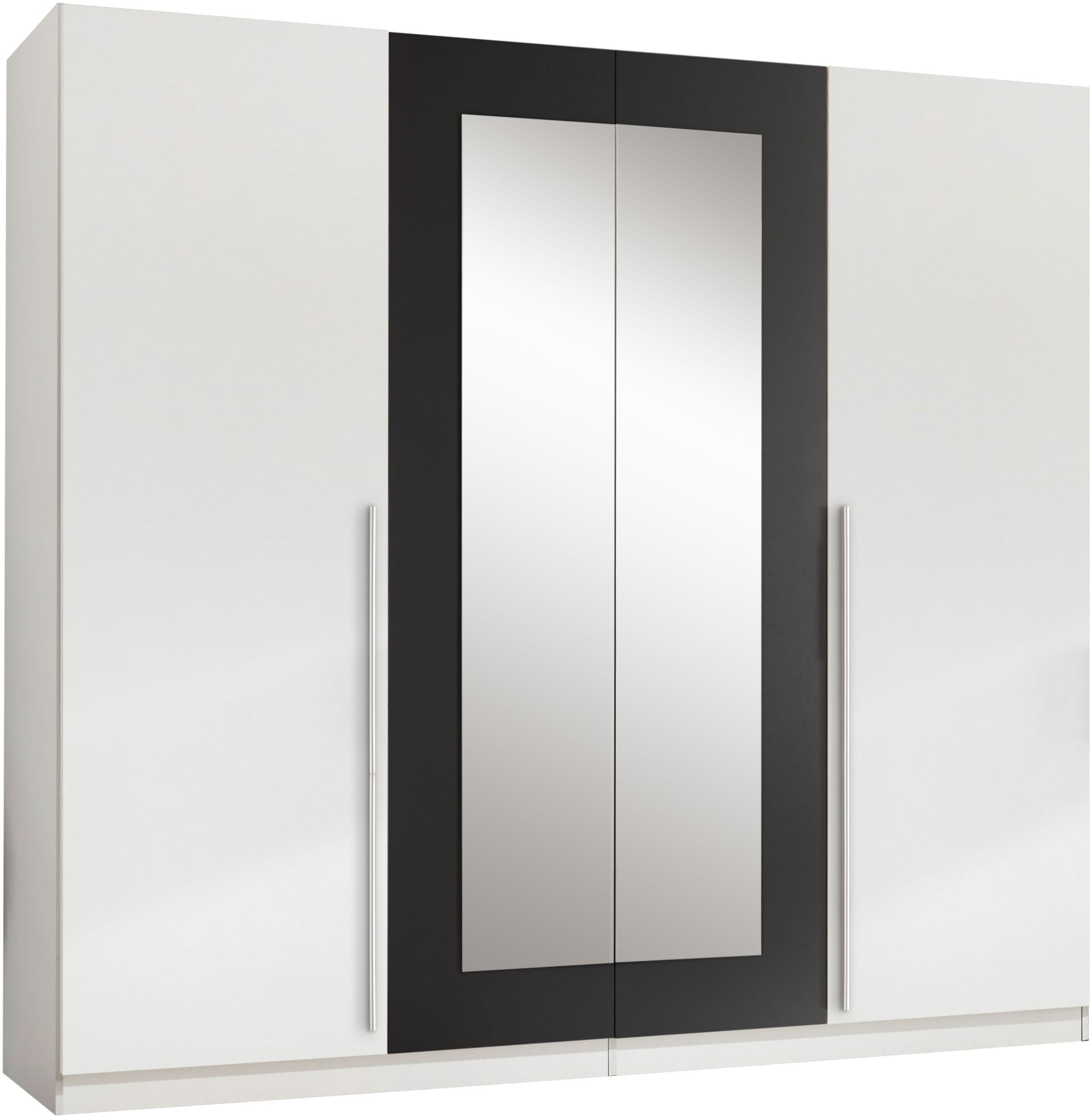 Drehtürenschrank SCHLAFKONTOR "Cano Kleiderschrank, Drehtürenschrank", weiß (weiß, graphit, spiegel), B:228cm H:213cm T:62cm, Melamin, Schränke, Drehtürenschrank, Spiegeltüren