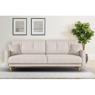 3-Sitzer HOME AFFAIRE "TRIPLO optionale Schlafsofa mit Bettkasten, Maße B/T/H: 215/100/89 cm", beige, B:215cm H:89cm T:100cm, 88% Polyester, 9% Rayon, 3% Nylon, Sofas, Wahlweise Bettfunktion - Liegefläche 145x191 cm, Rücken-, Zierkissen Image