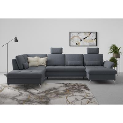Wohnlandschaft INOSIGN "Palm Beach U-Form", blau (blaugrau), B:347cm H:89cm T:224cm, 100%Polyester, Sofas, Federkern, mit Sitztiefenverstellung, wahlweise mit Bettfunktion Image