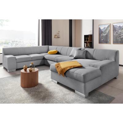 Wohnlandschaft DOMO COLLECTION "Bero, elegant und zeitlos, flache Armlehnen, U-Form", grau (mittelgrau), B:328cm H:74cm T:212cm, Feinstruktur (100% Polyester), Luxus-Microfaser (100% Polyester), Zierkissen: Im jeweiligen Bezugsstoff, Struktur fein... Image