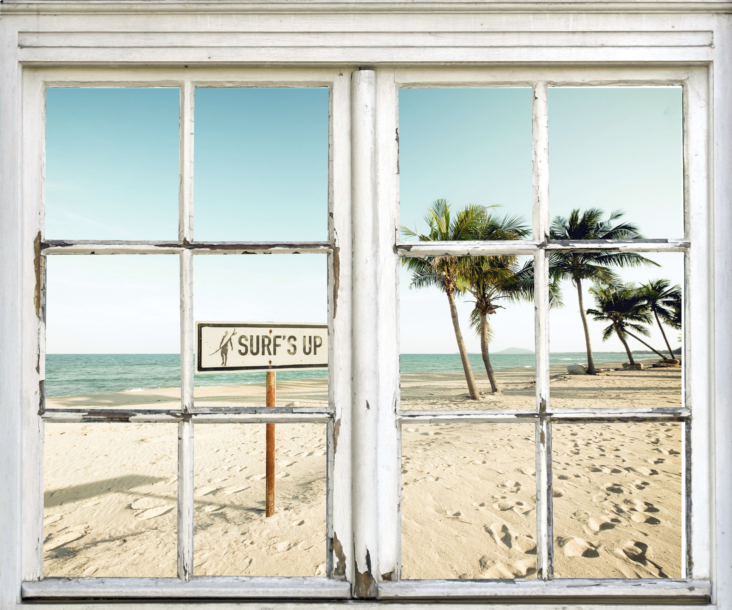 Wandsticker QUEENCE "Surfs up Strand", beige (natur), B:40cm H:60cm T:0,1cm, Wandtattoos, Wandsticker, Wandbild, selbstklebend, Strand