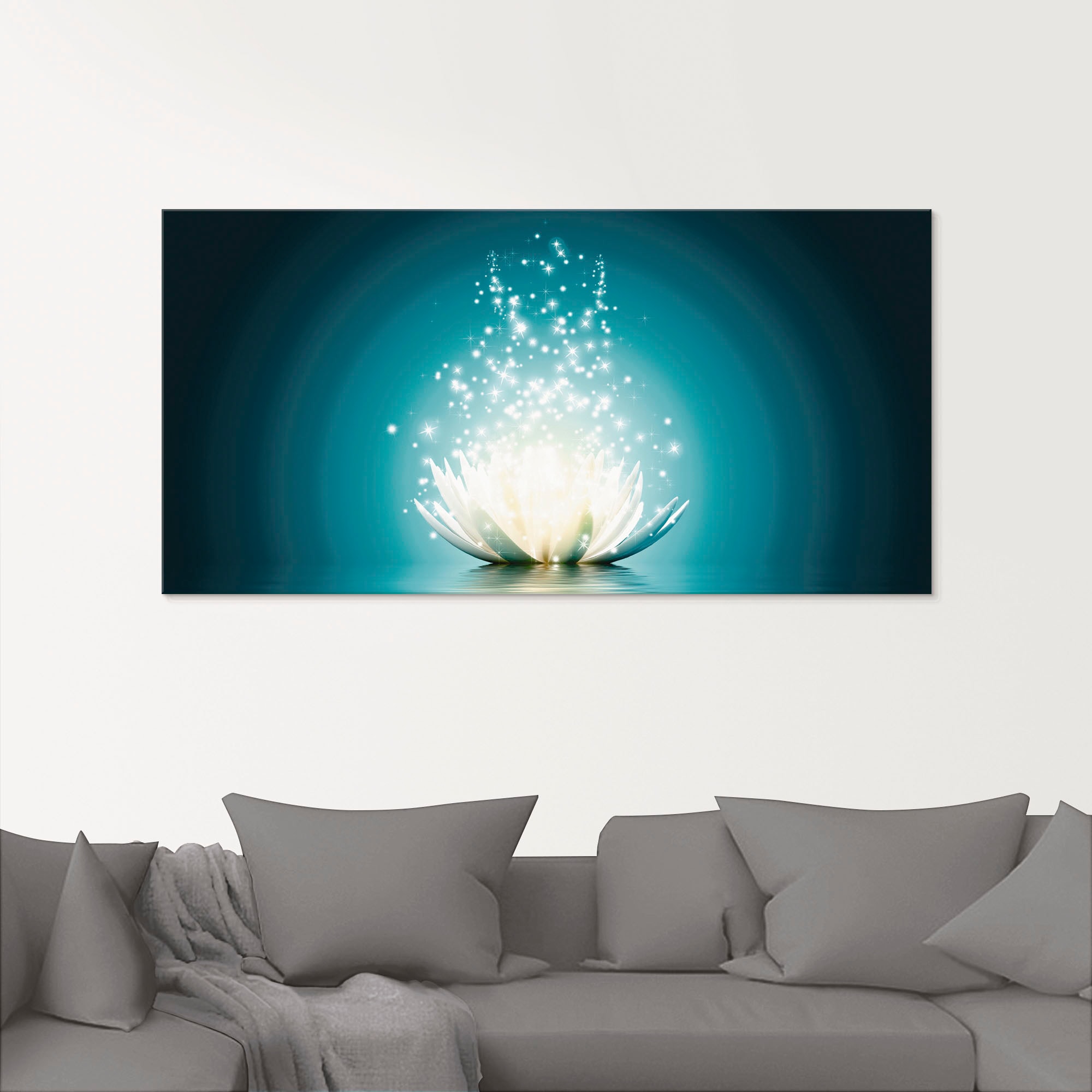 Glasbild ARTLAND "Magie der Lotus-Blume", blau (farbe bild(er): blau), B:20cm H:20cm, Bilder, in verschiedenen Größen Image