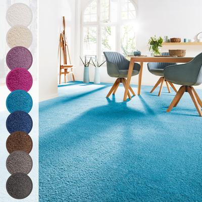 Teppichboden ANDIAMO "Sophie, Frisee-Velours, Made in Netherlands", blau (aquablau), B:400cm H:12mm L:100cm, Kunstfaser, Teppiche, Uni Farben, Breite 400 cm oder 500 cm, strapazierfähig & pflegeleicht Image