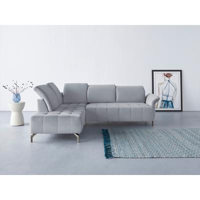 Ecksofa INOSIGN "Fresh L-Form", grau (hellgrau), B:260cm H:79cm T:220cm, 100% Polyester, Sofas, Federkern, wahlweise Kopfteilverstellung und motorischer Vorziehsitz Image