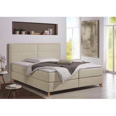 Boxspringbett HOME AFFAIRE "Caria", beige (creme, beige), B:151cm L:209cm, Strukturstoff-Bezug (100% Polyester), Topperbezug 100% Polyester, Komplettbetten, Boxspringbett, in 5 Breiten, 3 Matratzen-Ausführungen, 2 Härtegraden, Topper Image
