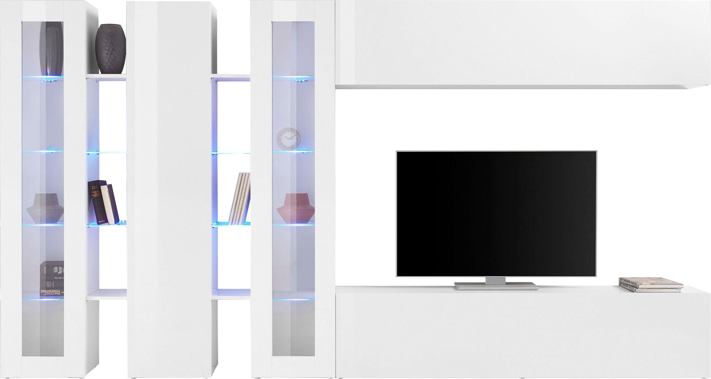 Wohnwand INOSIGN "Maruska", weiß (weiß hochglanz, weiß hochglanz), B:340cm H:180cm T:30cm, Spanplatte, Kastenmöbel-Sets