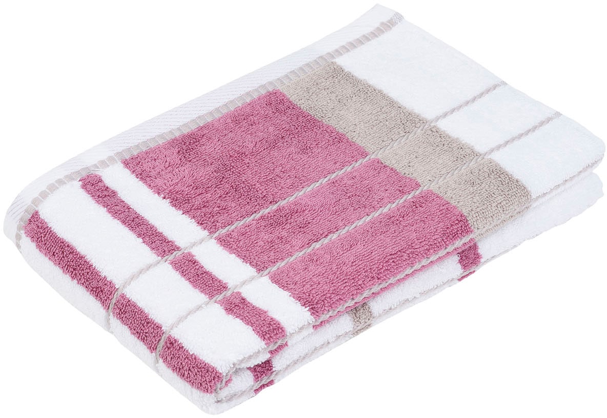 Duschtuch GÖZZE "Berlin Streifen", rosa (altrosa, taupe), B:70cm L:140cm, Frottier, Obermaterial: 100% Baumwolle, Handtücher