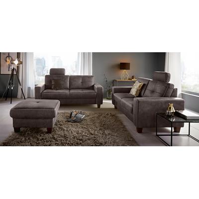 3-Sitzer PLACES OF STYLE "Varese", grau (anthrazit), B:192cm H:91cm T:90cm, Struktur (100% Polyester) / Struktur (100% Polyester), Kunstleder SOFTLUX / Struktur (71% Polypropylen, 6% Cotton, 23% Polyester), Sofas, mit Kreuznaht und Federkern Image