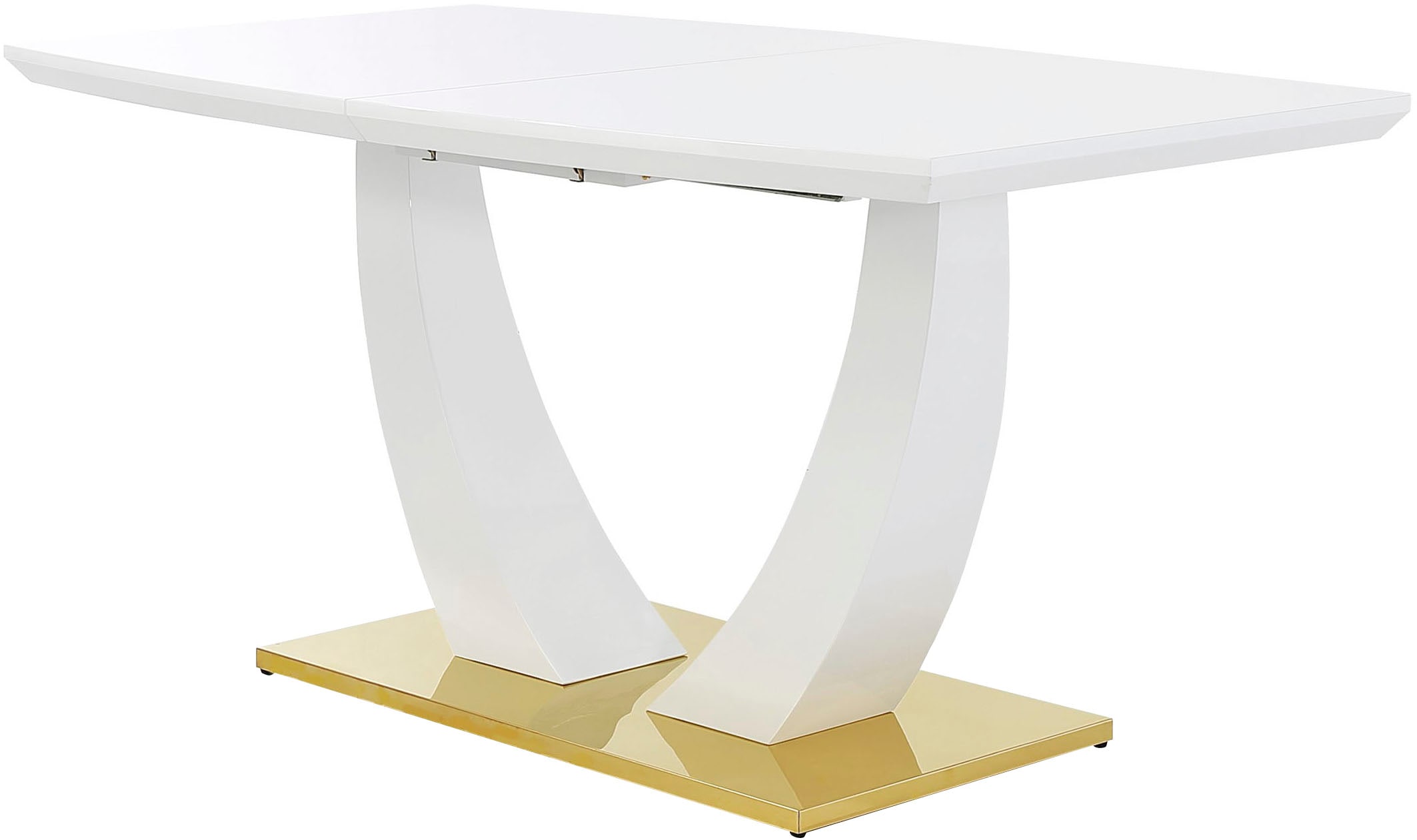 Esstisch JOCKENHÖFER GRUPPE "Alexandria", weiß (hochglanz weiß mit goldfarbiger bodenplatte, hochglanz weiß), B:160cm H:76cm T:90cm, Tische, Esstisch, ausziehbar (160-200x90cm), Bootsform