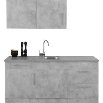 Küche WIHO KÜCHEN "Cali", grau (front: betonfarben, korpus: betonfarben, arbeitsplatte: canvas grau), B:180cm T:60cm, Komplettküchen-Sets, Küchenzeile, wahlweise mit E-Geräten, Breite 180 cm Image