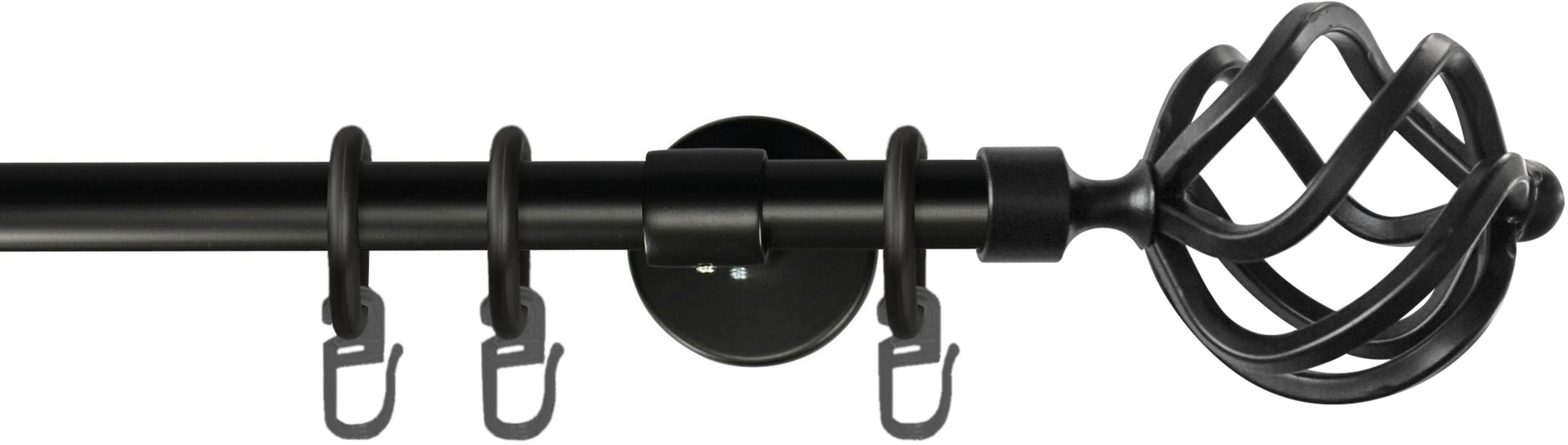 Gardinenstange GARESA "RUSTIKA", schwarz, L:330cm Ø:16mm, Metall, Gardinenstangen, rustikale Vorhanggarnitur, verlängerbar, m. Ringe, Endknopf Korb Image