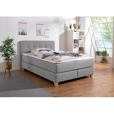 Boxspringbett HOME AFFAIRE "Fargo", grau (hellgrau), B:153cm L:227cm, Struktur fein (100% Polyester), Samtstoff (100% Polyester), Komplettbetten, in Überlänge 220 cm, mit Topper, 3 Ausführungen, 4, Breiten Image