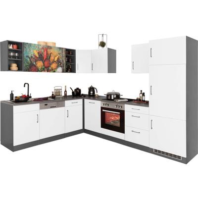 Winkelküche KOCHSTATION "KS-Paris", weiß (front: weiß, korpus: grafit, arbeitsplatte: anthrazit), B:220cm T:280cm, Komplettküchen-Sets, ohne E-Geräte, Stellbreite 220/280 cm Image