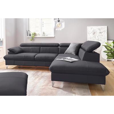 Ecksofa COTTA "Caluso L-Form", grau (fango), B:256cm H:74cm T:208cm, Kunstleder SOFTLUX, NaturLEDER (echtes Rindsleder), Microfaser PRIMABELLE (100% Polyester), Sofas, mit Kopfteilverstellung, wahlweise mit Bettfunktion & Bettkasten Image