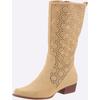 Stiefel HEINE, Damen, Gr. 37, beige (sand), Leder, Veloursleder, Rindsleder, modisch, Schuhe Cowboystiefel Sommerstiefel Reißverschlussstiefel