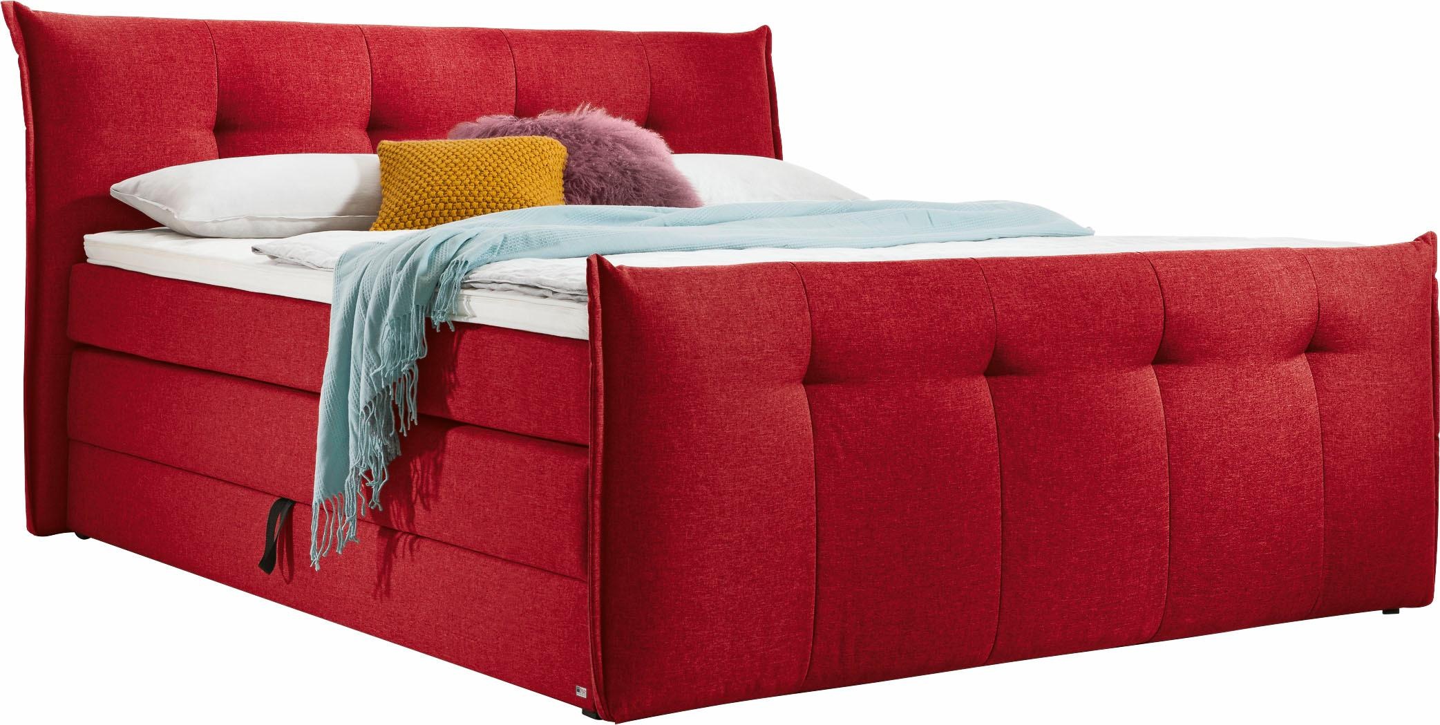 Boxspringbett "Florida", rot, B:205cm L:228cm, Feingewebe (100% Polyester), SET ONE BY MUSTERRING, Komplettbetten, Boxspringbett, mit Bettkasten, in 5 Liegekomfortvarianten Image