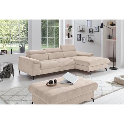 Ecksofa COTTA "Kitty L-Form", beige, B:244cm H:72cm T:166cm, Microfaser (100% Polyester), Flachgewebe (100% Polyester), Sofas, mit Kopfteilverstellung, wahlweise mit Bettfunktion & Bettkasten Image