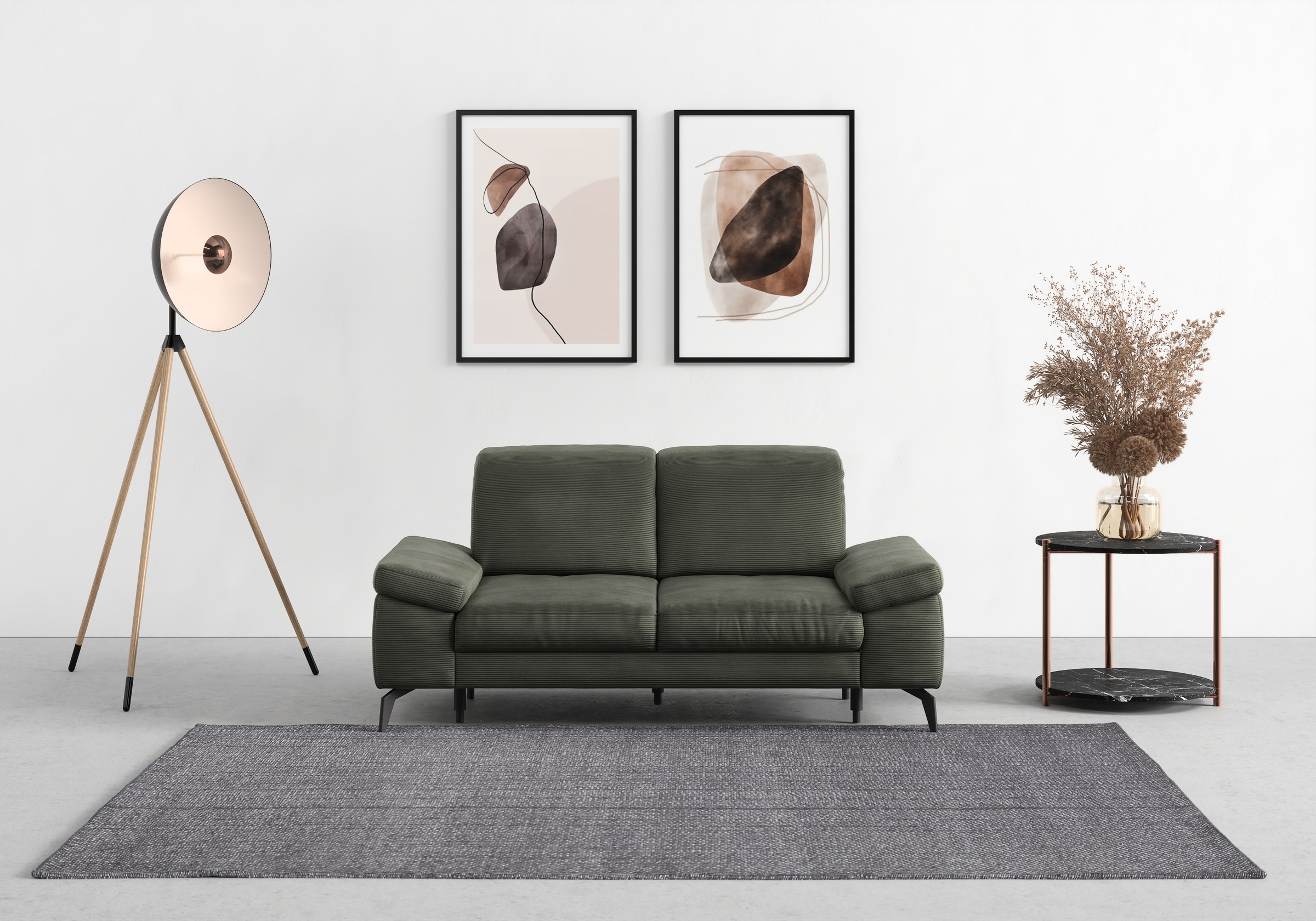 2-Sitzer SIT & MORE "Cabana", grün (olive), B:191cm H:84cm T:123cm, 95% Polyester, 5% Polyamid, Sofas, Breite 191 cm, wahlweise mit Sitztiefen- und Kopfteilfunktion Image