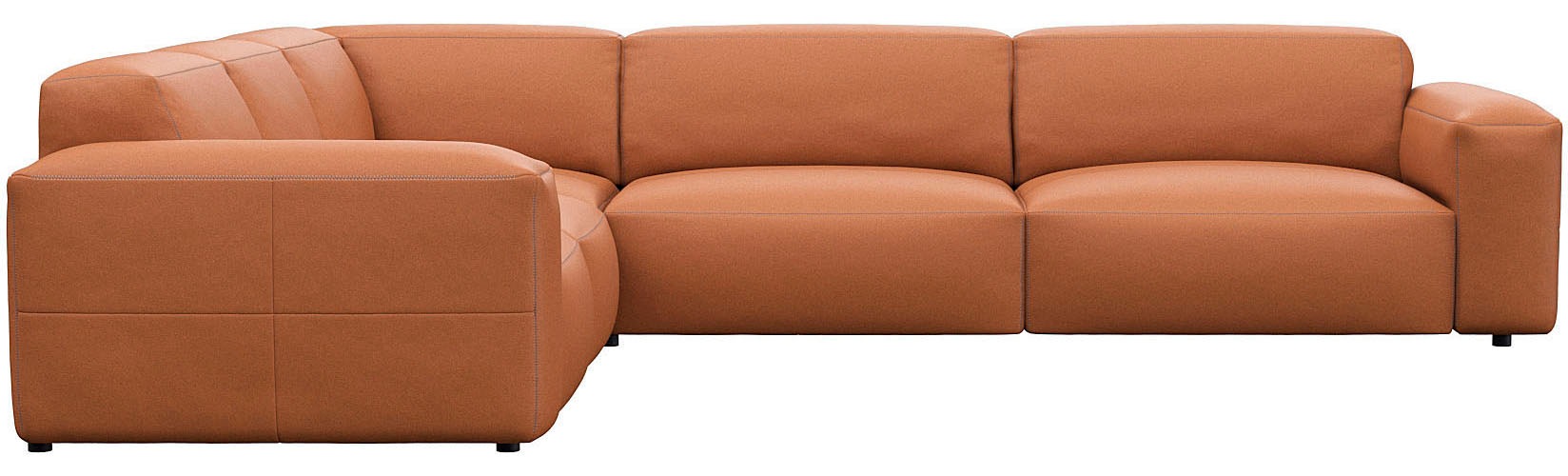 Ecksofa FLEXLUX "Lucera, super bequem durch hochwertigen Sitzaufbau mit Kaltschaum", braun (modern cognac braun), B:319cm H:73cm T:285cm, 100% Echteder, Sofas, modern & anschmiegsam, L-Form, Designsofa Image