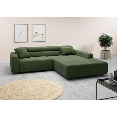 Ecksofa 3C CANDY "Denver auch mit Cord- und Easy care-Bezug, Kopfteilverstellung L-Form", grün (oliv), B:258cm H:68cm T:217cm, 95% Polyester, 5% Nylon, Sofas, wahlweise. mit motorischer Sitztiefenverstellung Image