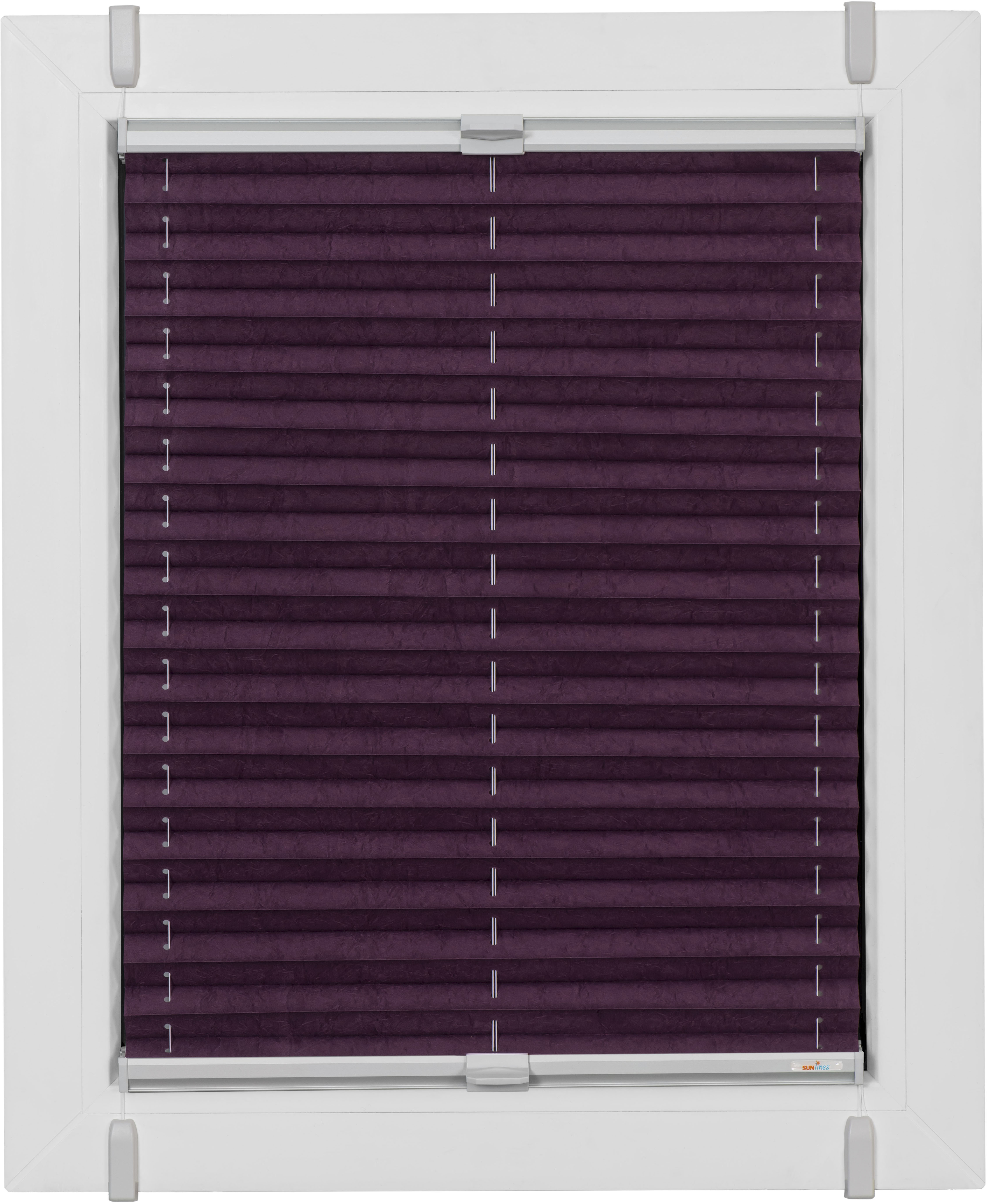 Plissee SUNLINES "One Size Style Crush", lila (brombeere, grau, grau), B:120cm H:190cm, Obermaterial: 85% Polyester, 15% sonstige Fasern, Plissees, Zubehörfarbe grau, zum Klemmen Image