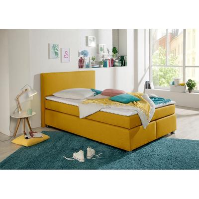 Boxspringbett INOSIGN "Eliana", gelb (curry), B:127cm L:210cm, Komplettbetten, Boxspringbett, inkl. Topper, in 4 Breiten, 3 Matratzenarten und 2 Härtegraden Image
