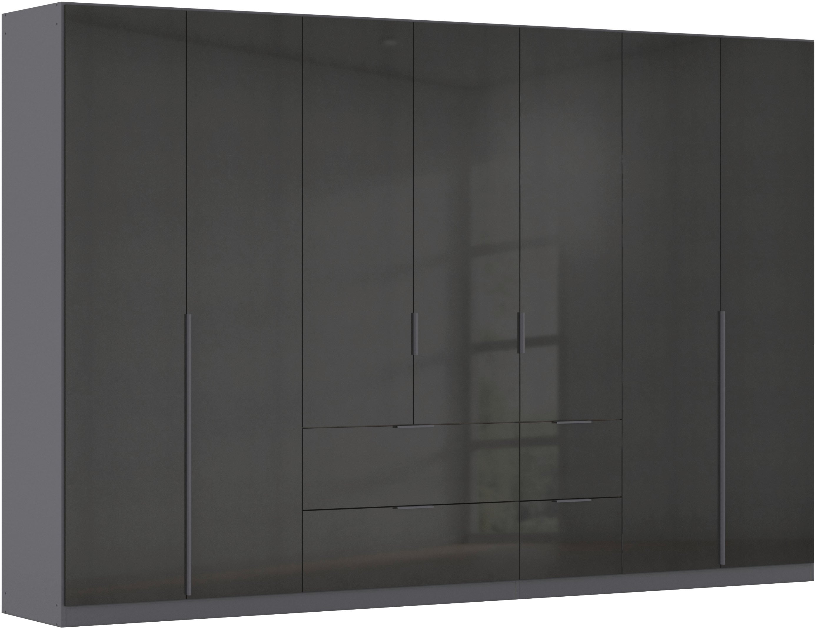 Drehtürenschrank RAUCH "Kleiderschrank Schrank Garderobe AGORDO mit Dekor- oder Hochglanzfront", grau (graumetallic, hochglanz effektgrau), B:315cm H:229cm T:54cm, Holzwerkstoff, Schränke, mit Außenschubkästen, in 7 Breiten und 2 Höhen MADE IN... Image