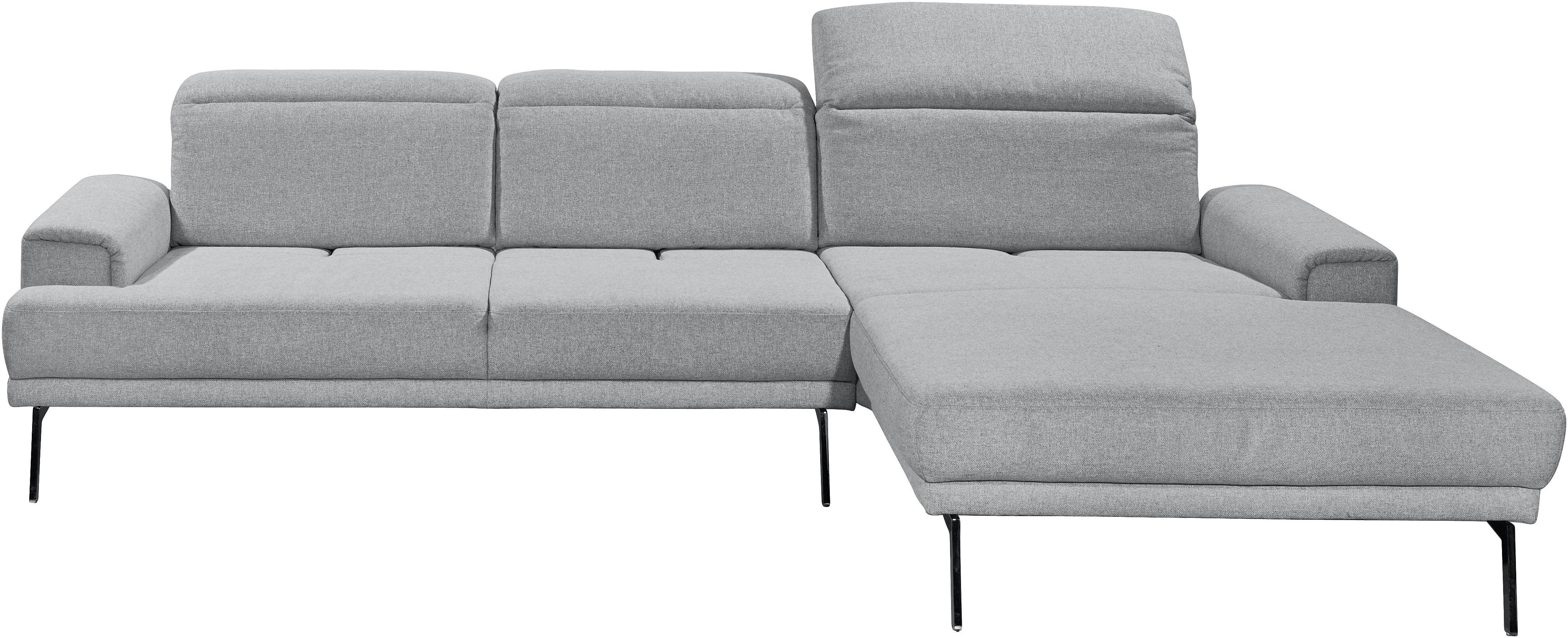 Ecksofa MUSTERRING "MR 4580", grau (light grau), B:288cm H:79cm T:220cm, 100% Polyester, Sofas, Ecksofa, mit Kopf- und Sitztiefenverstellung, Metallfuß chrom, 288 x 193/220cm