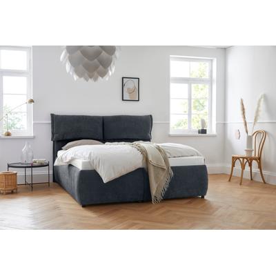 Polsterbett ANDAS "Jenson", blau (dunkelblau), B:188cm L:225cm, Struktur weich (85% Polyester/15% Nylon), Betten, als Bettgestell oder mit 3 Matratzenarten und Härtegraden Image