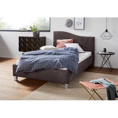 Polsterbett, grau (anthrazit), B:132cm H:100cm L:210cm, Bezug Bett: Velours mit grober Lederoptik (100% Polyester), Bonnellfederkernmatratze: 51% Polypropylen, 39% Polyester, 10% Baumwolle, Kaltschaummatratze: 100% Polyester, Bezug abnehm- und... Image