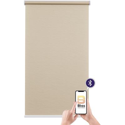Elektrisches Rollo SUNLINES "Mosaik", beige (beige, weiß), B:160cm H:180cm, Polyester, Metall, Kunststoff, Rollos, appgesteuert via Bluetooth, mit Akku und Motor, weißer Fallstab Image