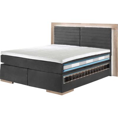 Boxspringbett PLACES OF STYLE "Cup", grau (charcoal), B:230cm L:206cm, Bezug: Luxus-Microfaser (100% Polyester), Bezug: Microfaser (100% Polyester), Komplettbetten, Boxspringbett, mit Massivholzrahmen, mit Topper, in 2 Härtegraden, in 3 Breiten Image
