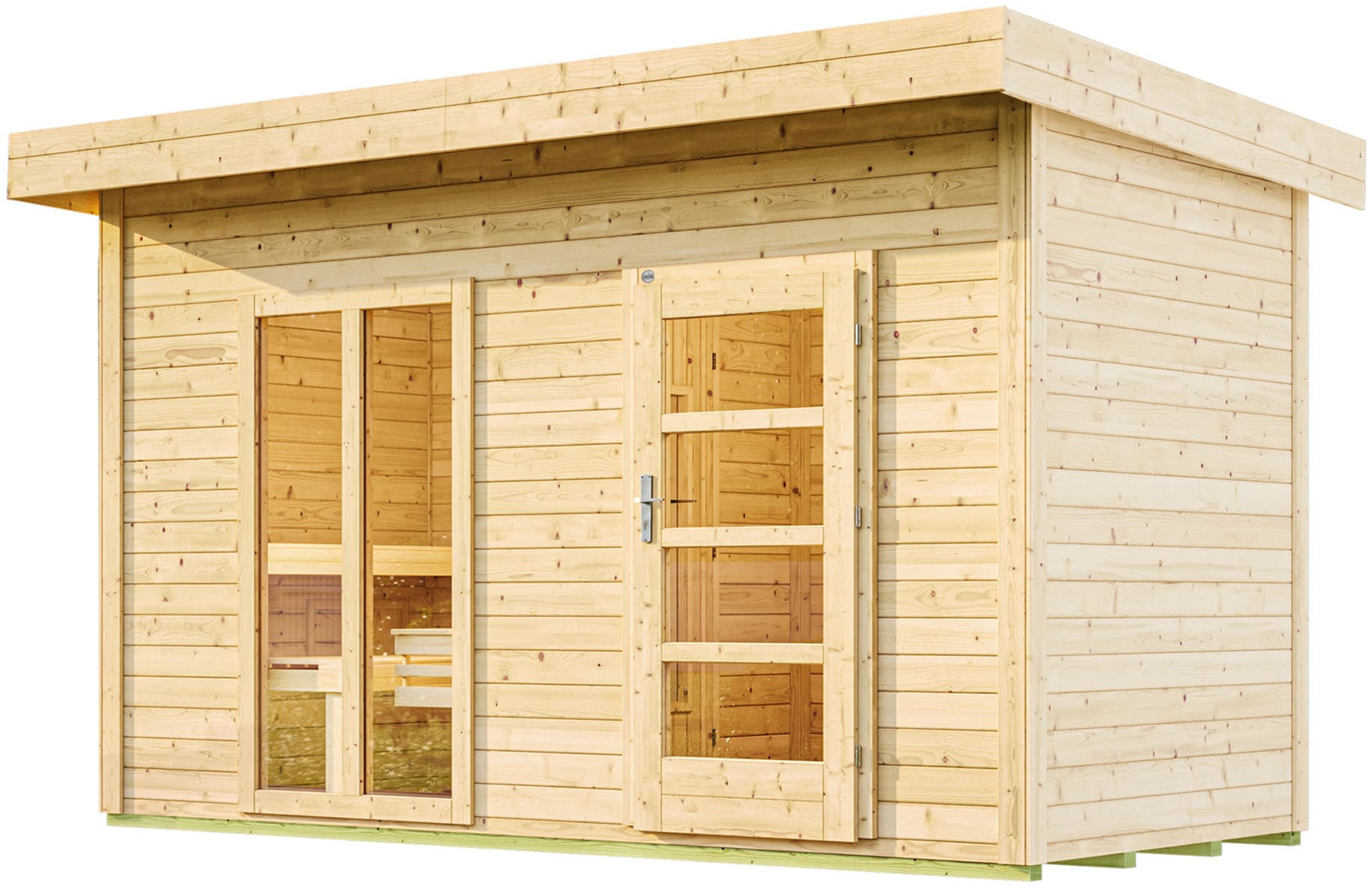 Saunahaus WEKA "FARSUND 2", beige (natur), Bio-Ofen, externe Steuerung, 9 kW, Saunen, Blockbohlen, langes Fensterelement inDer Front Image